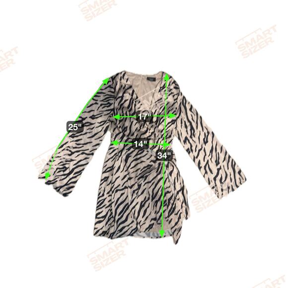 VICI Zebra Print Satin Mini Dress Faux Wrap Tie Front Long Bell Sleeve Medium - Picture 11 of 13